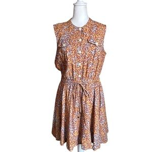 Nine West A-Line Shirt Dress Animal Print Sleeveless Chest Pocket Tie Waist Sz L